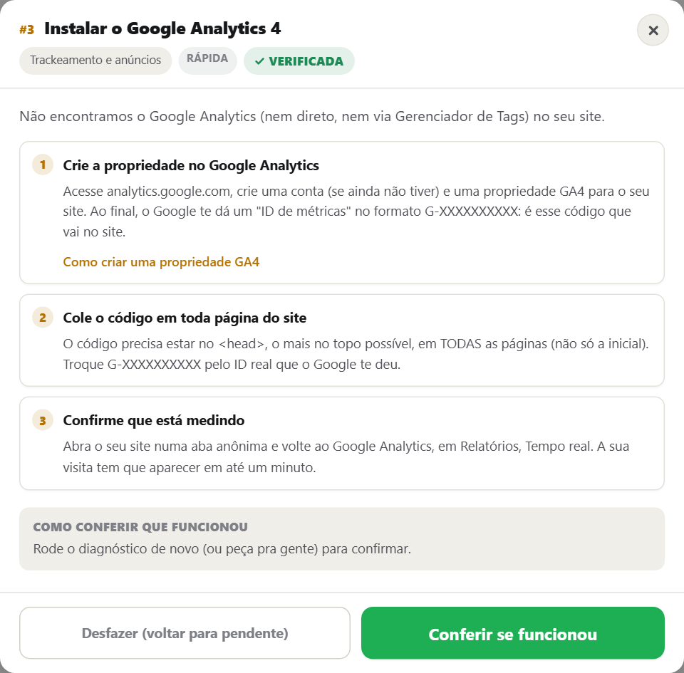 Guia detalhado de uma ação, com passo a passo numerado e código pronto pra colar